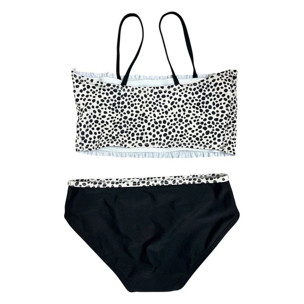O'Rageous Girls Size 10 Cheetah Print Smocked Two Piece Swimsuit Black Cream